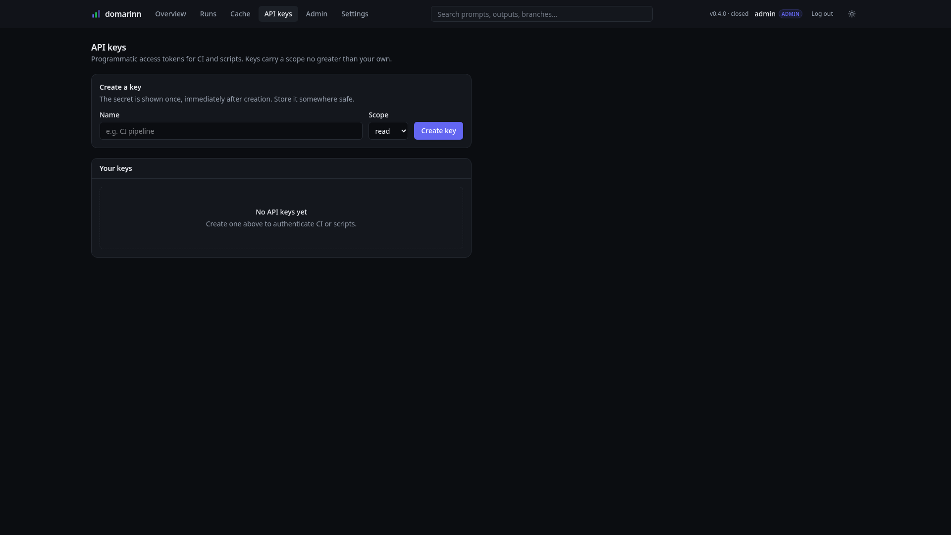 Creating and listing API keys