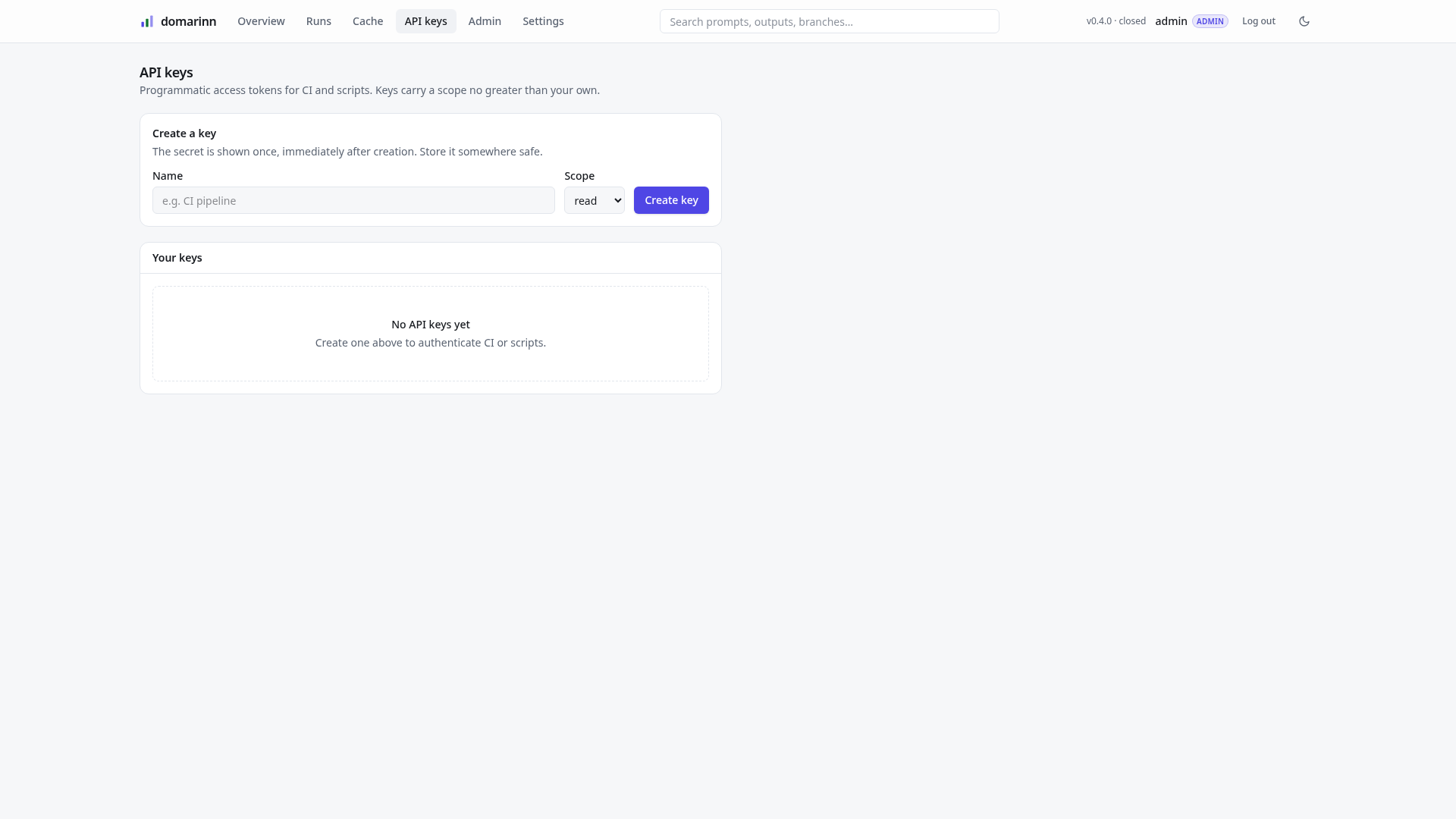 Creating and listing API keys